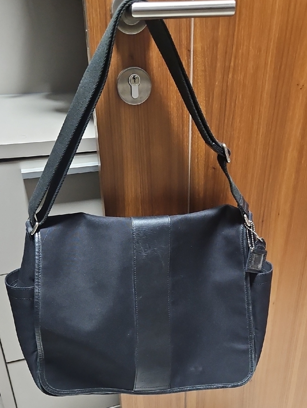 Coach Black Messenger Bag with Leather Accents